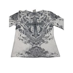 RODS Affliction Gray/ White Long sleeve Shirt Womens Size M